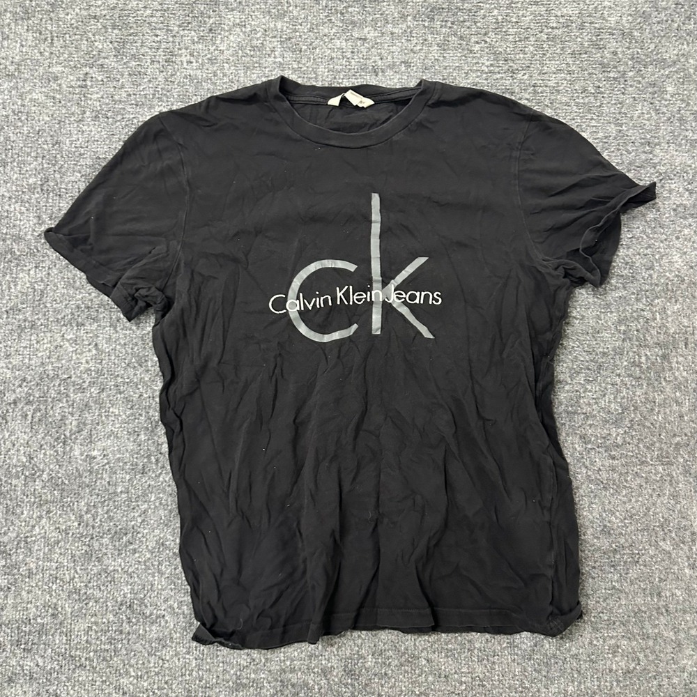 Calvin Klein Jeans T-Shirt Mens Size M Black Graphic Logo Crew Neck Short Sleeve
